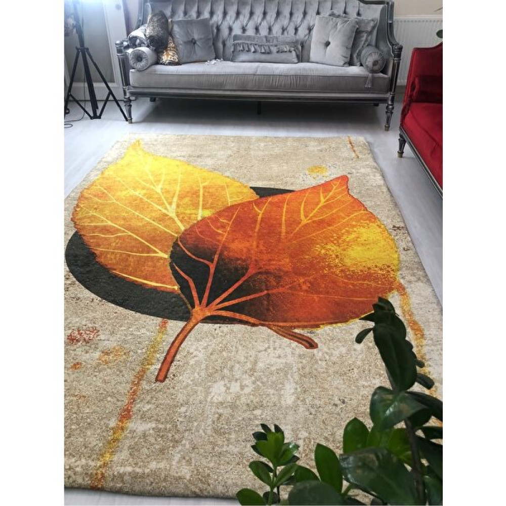 Madame Clean Yeni Desen 3D Yaprak Model Kadife Halı Örtüsü - 160 x 230 cm - Renkli Salon & Oturma Odası Tekstili Fiyatı