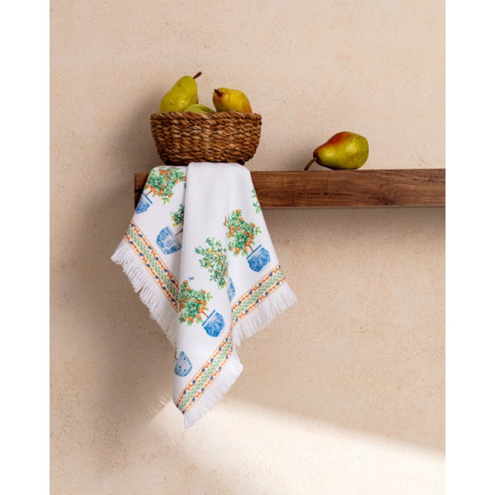 Madame Coco Citron Baskılı Mutfak Havlusu - 40 x 60 cm - Beyaz - Turuncu El / Yüz Havlusu Fiyatı