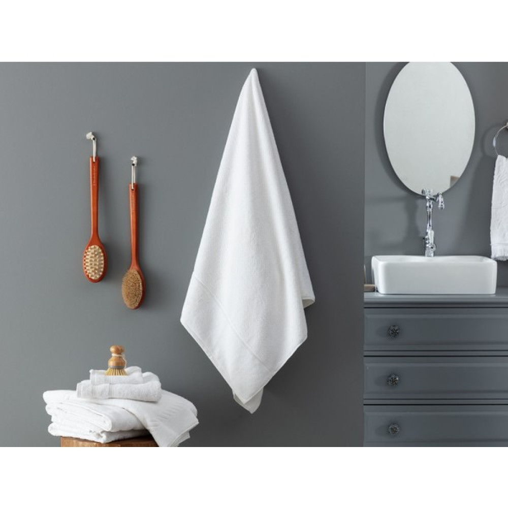 Madame Coco Riz Jakarlı Banyo Havlusu - Beyaz - 80x150 cm - 80 x 150 cm Banyo Havlusu Fiyatı