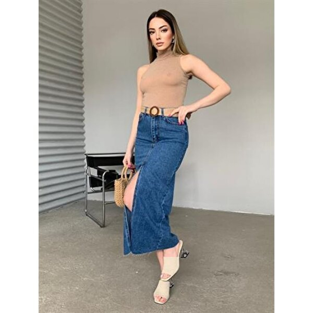 Madame Melek Kadın Midi Boy Denim Etek Kot Etek Etek Ucu Dikişsiz Etek Fiyatı