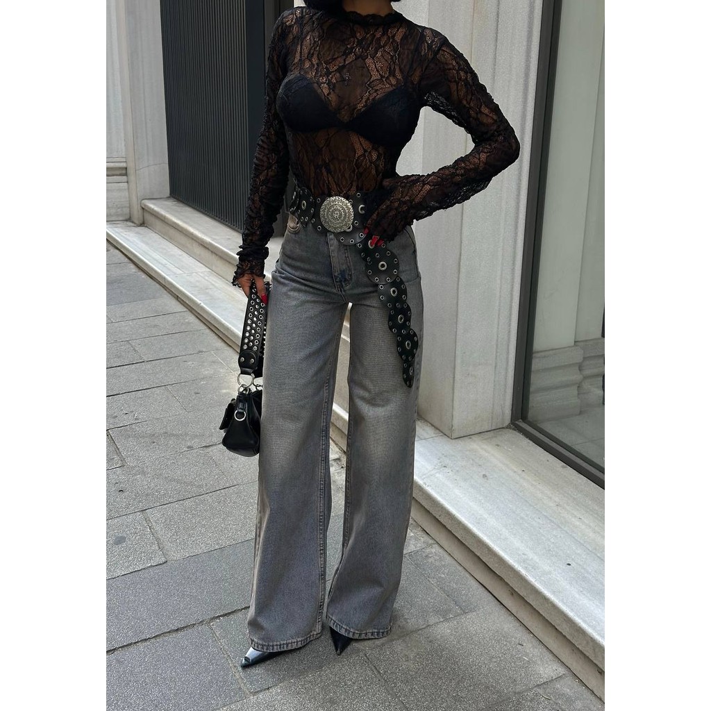 Madame Melek Kadın Yüksek Bel Bol Paça Wide Leg Denim Jean Pantolon Giyim & İç Giyim Fiyatı