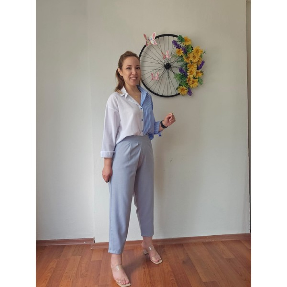 Madame Melek Yüksek Bel Beli Lastikli Likralı Keten Bulut Mavisi Renk Kadın Şalvar Pantolon(Bir Beden Küçük Alınız) Kadın Pantolon Fiyatı