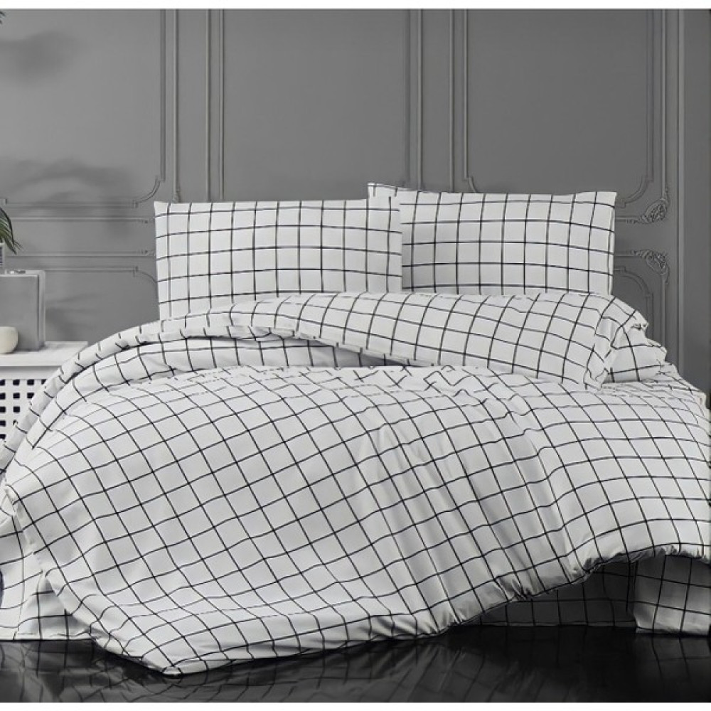 Madame Pink Yüksek Kalite Geometrik Ekose Desen Çift Kişilik Pamuklu Ütü Istemez Nevresim Takımı - Beyaz - 200 x 220 cm Nevresim Takımı Fiyatı