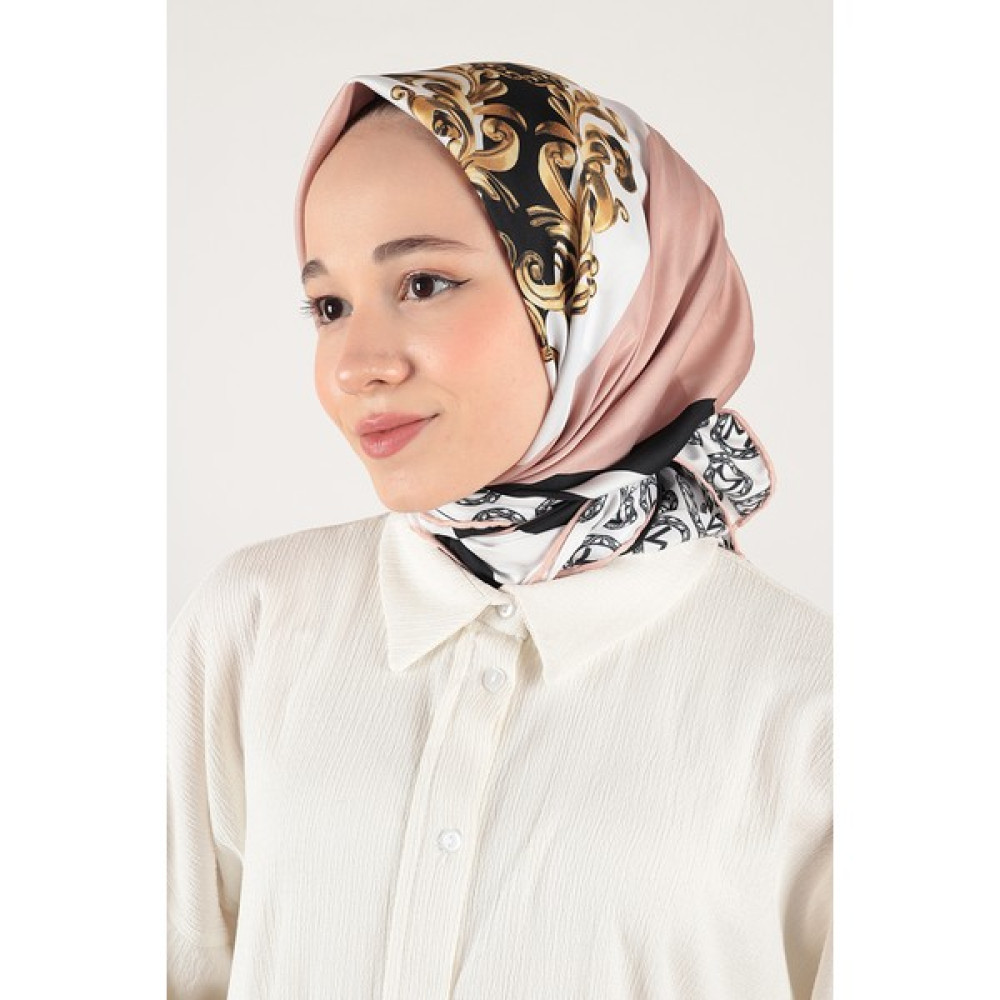 Madame Polo Twill Eşarp Royal Desen - Siyah Pudra Eşarp Fiyatı