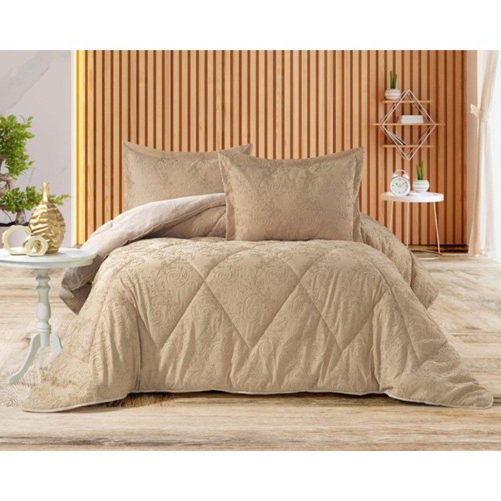 Madame Suzie Nakışlı 3 Parça Welsoft Yorgan Seti Bej - 010-Bej - 240 x 260 cm Yorgan Fiyatı