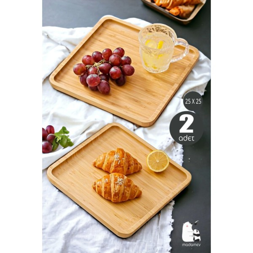 madamev 2 Adet Gourmet Kare Bambu Kahvaltı Tabağı Pasta Servis Sunum Tepsi Ikramlık Ahşap Tabak 25X25 Seti - 2li Kare Sunumluk Mutfak Gereçleri Fiyatı