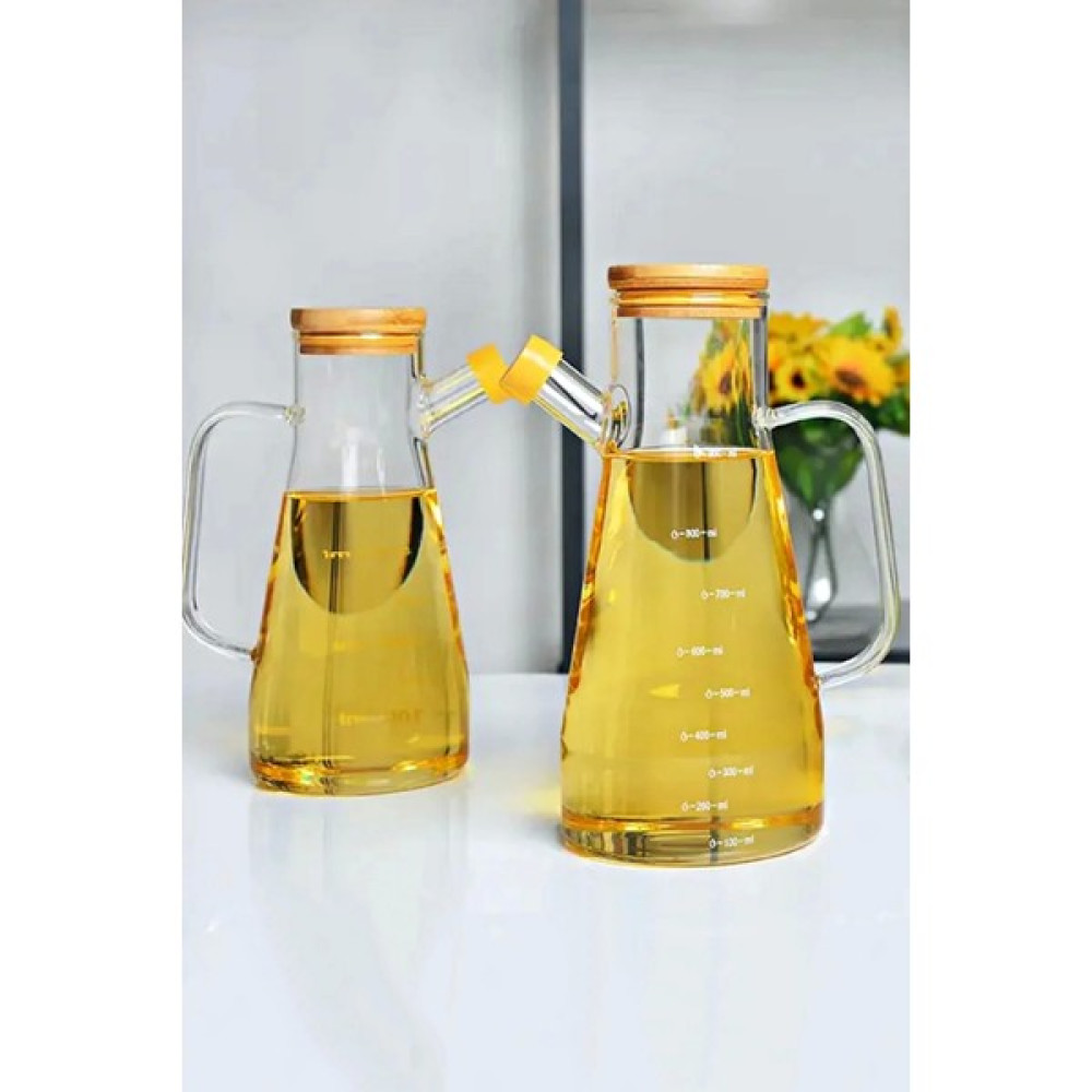 madamev 2'li Bambu Kapaklı Cam Yağdanlık Vakumlu Borosilikat Cam Sirkelik Zeytinyağı Şişesi Yağlık 900 Ml. - Şeffaf - 900 ml Mutfak Gereçleri Fiyatı