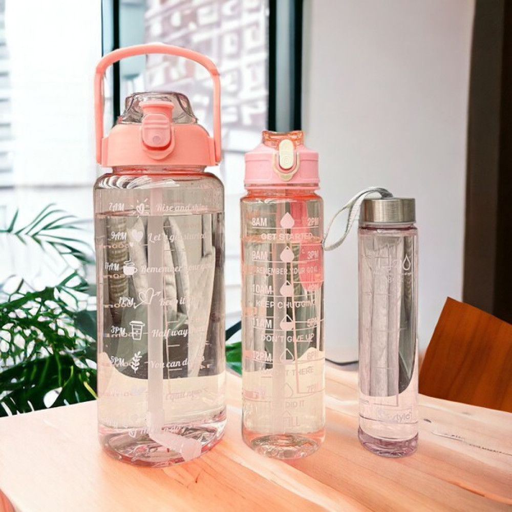 Madamev 3'lü Şeffaf Motivasyonel Su Matarası S 2000 ml + 900 ml 500 ml Seti Suluk Fiyatı