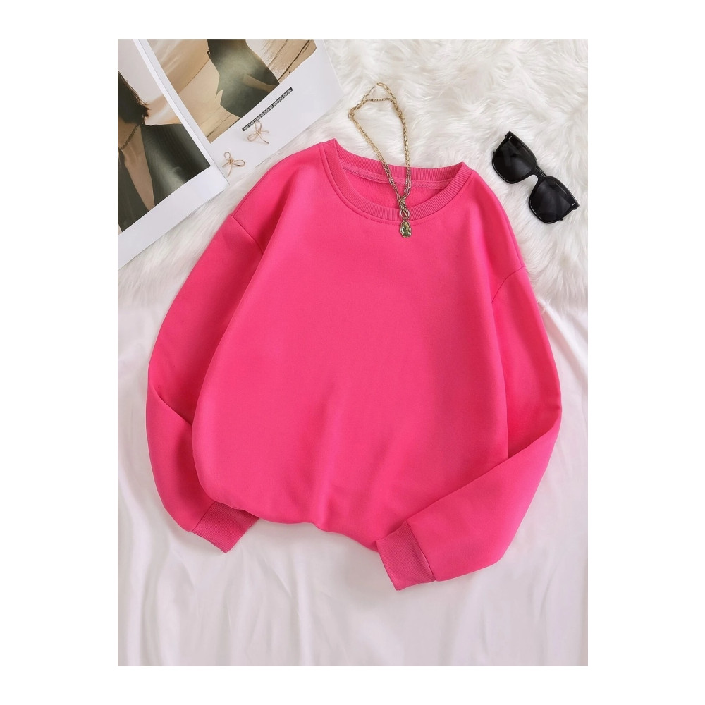 Mad&Calf Kadın Basic 0 Sıfır Yaka Baskısız Düz Oversize Salaş Bol Kesim Polar Sweatshirt L Beden Bayan Sweatshirt Fiyatı