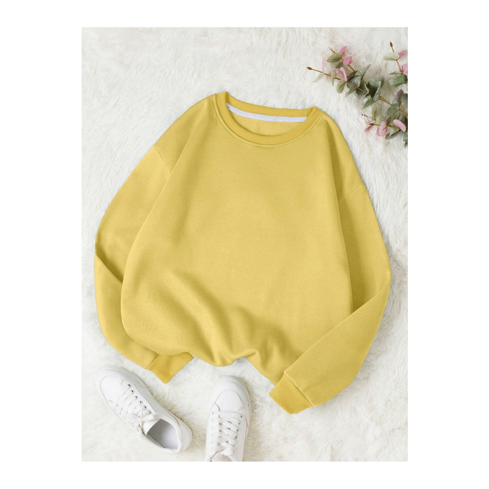 Mad&Calf Kadın Basic 0 Sıfır Yaka Baskısız Düz Oversize Salaş Bol Kesim Polar Sweatshirt XS Beden Bayan Sweatshirt Fiyatı