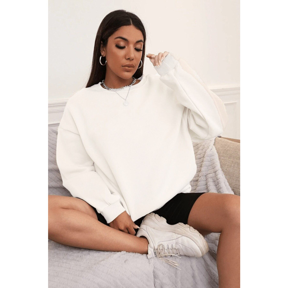 Mad&Calf Kadın Beyaz Basic 0 Sıfır Yaka Baskısız Düz Oversize Salaş Bol Kesim Polar Sweatshirt L Beden Bayan Sweatshirt Fiyatı