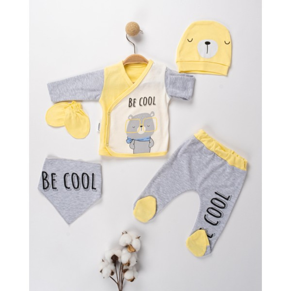 Maddu Baby Yenidoğan Be Cool Desenli Erkek Bebek 5 Parça Hastane Çıkışı Seti Bebek Hastane Çıkışı Fiyatı