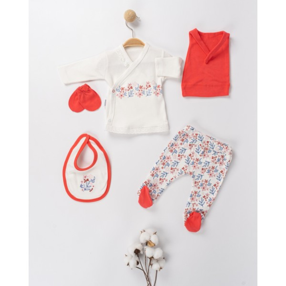 Maddu Baby Yenidoğan Çiçek Desenli Kız Bebek 5 Parça Hastane Çıkışı Seti Bebek Hastane Çıkışı Fiyatı