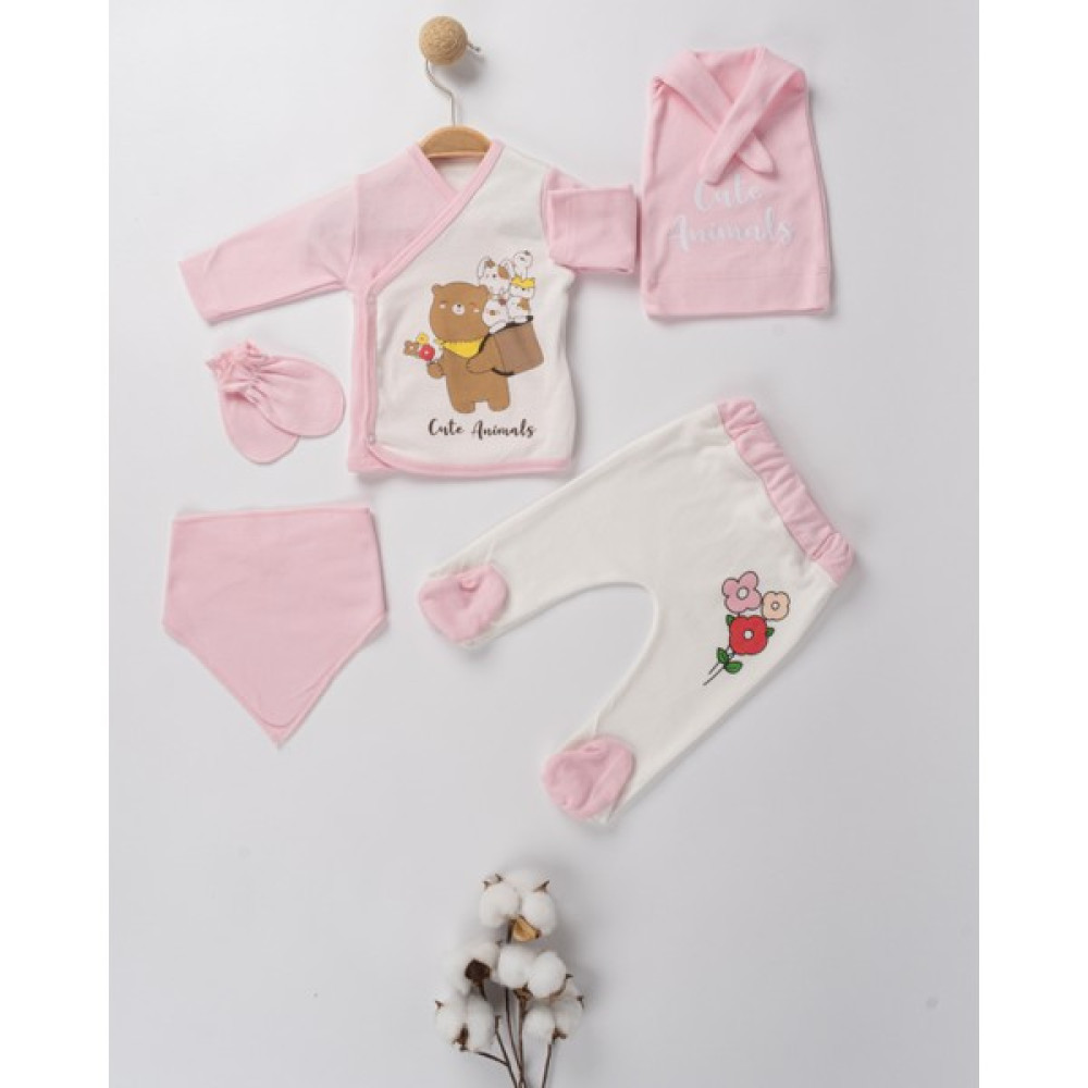 Maddu Baby Yenidoğan Cute Animals Desenli Kız Bebek 5 Parça Hastane Çıkışı Seti Bebek Hastane Çıkışı Fiyatı