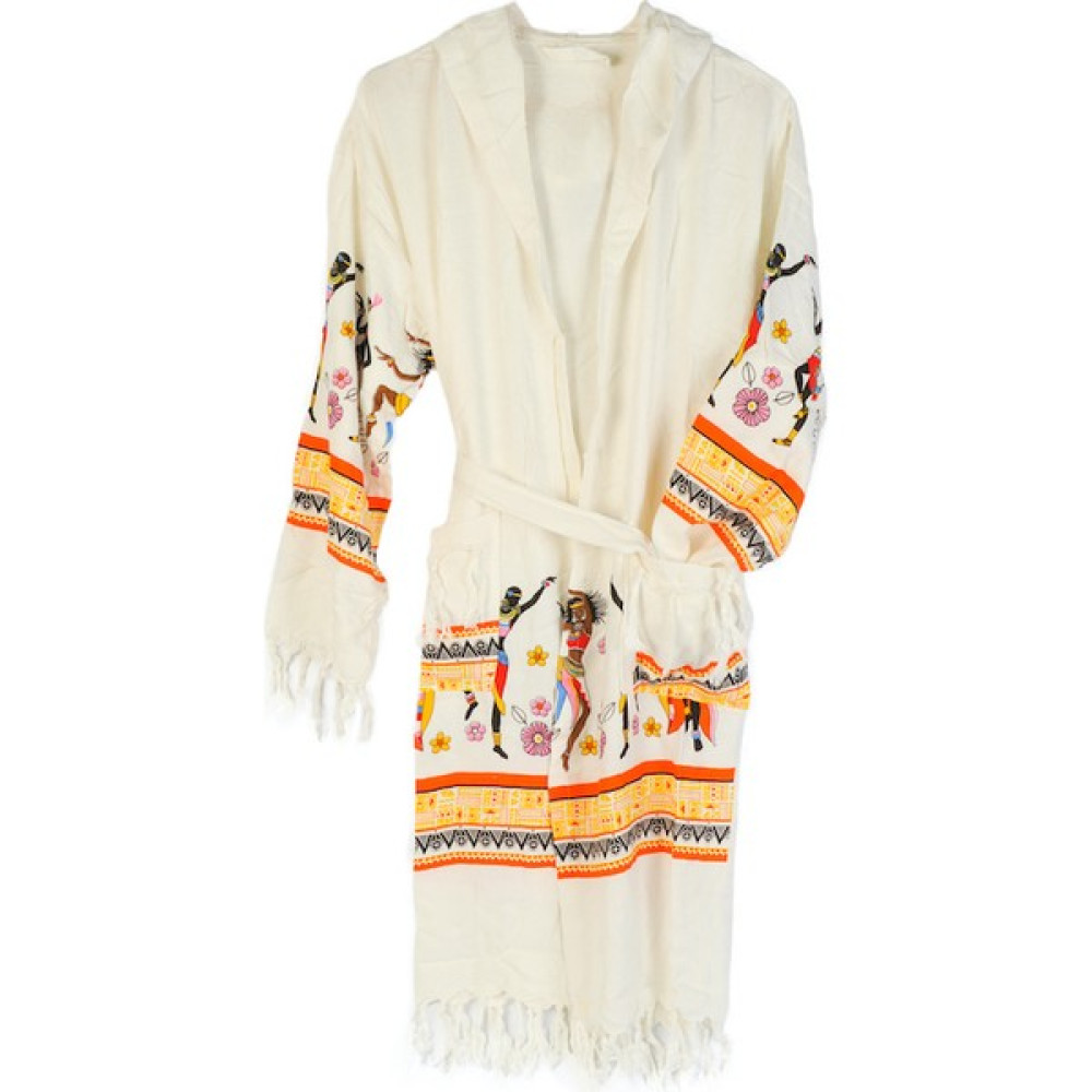 Made By Sade Afrika Desen Kapüşonlu Bambu Bornoz - 2XL - Renkli Bornoz Fiyatı
