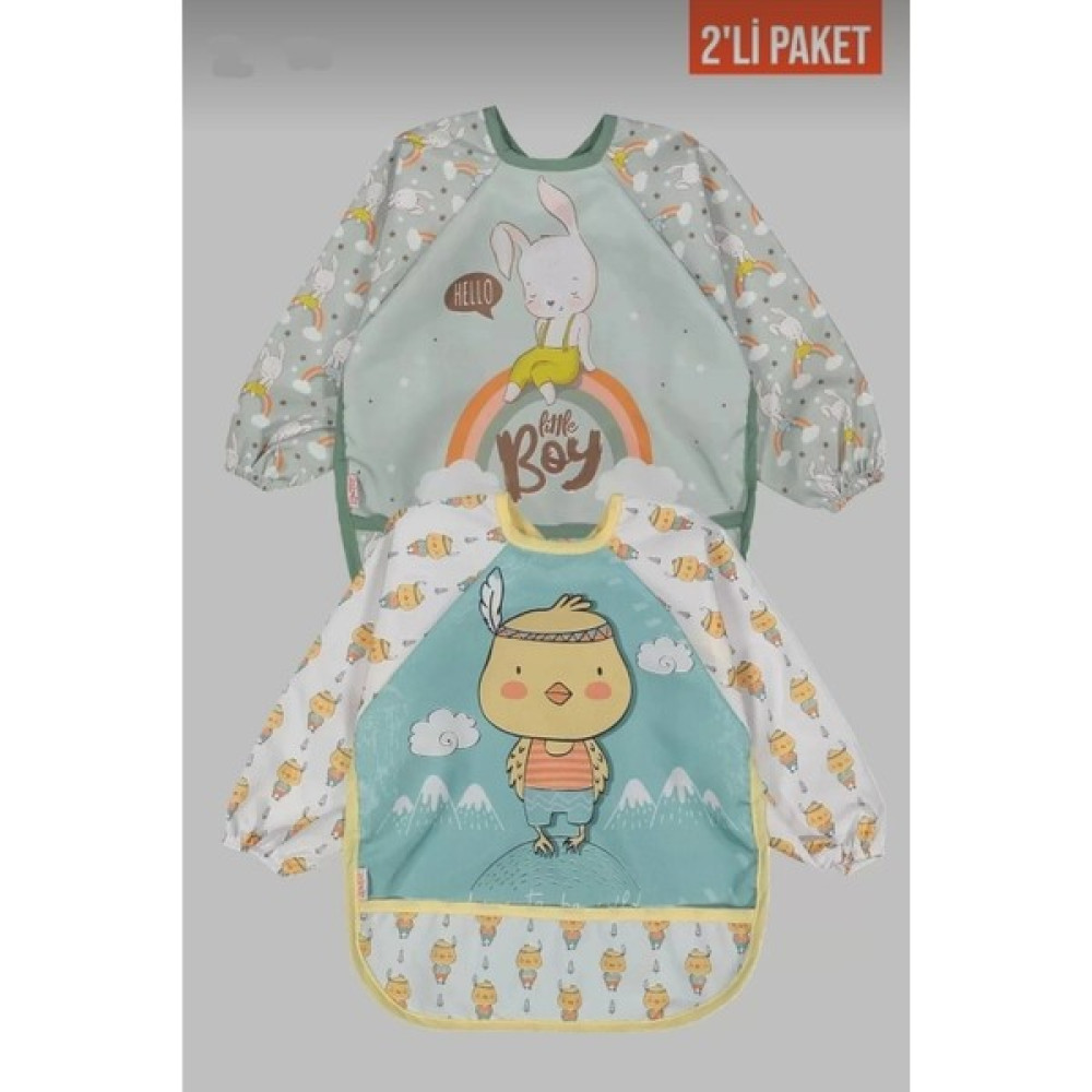 Madebyalm Sıvı Geçirmez Mama Önlüğü 6-24 Ay Uyumlu Uzun Kollu - 6 - 24 Ay - Yeşil - Sarı Mama Önlüğü Fiyatı