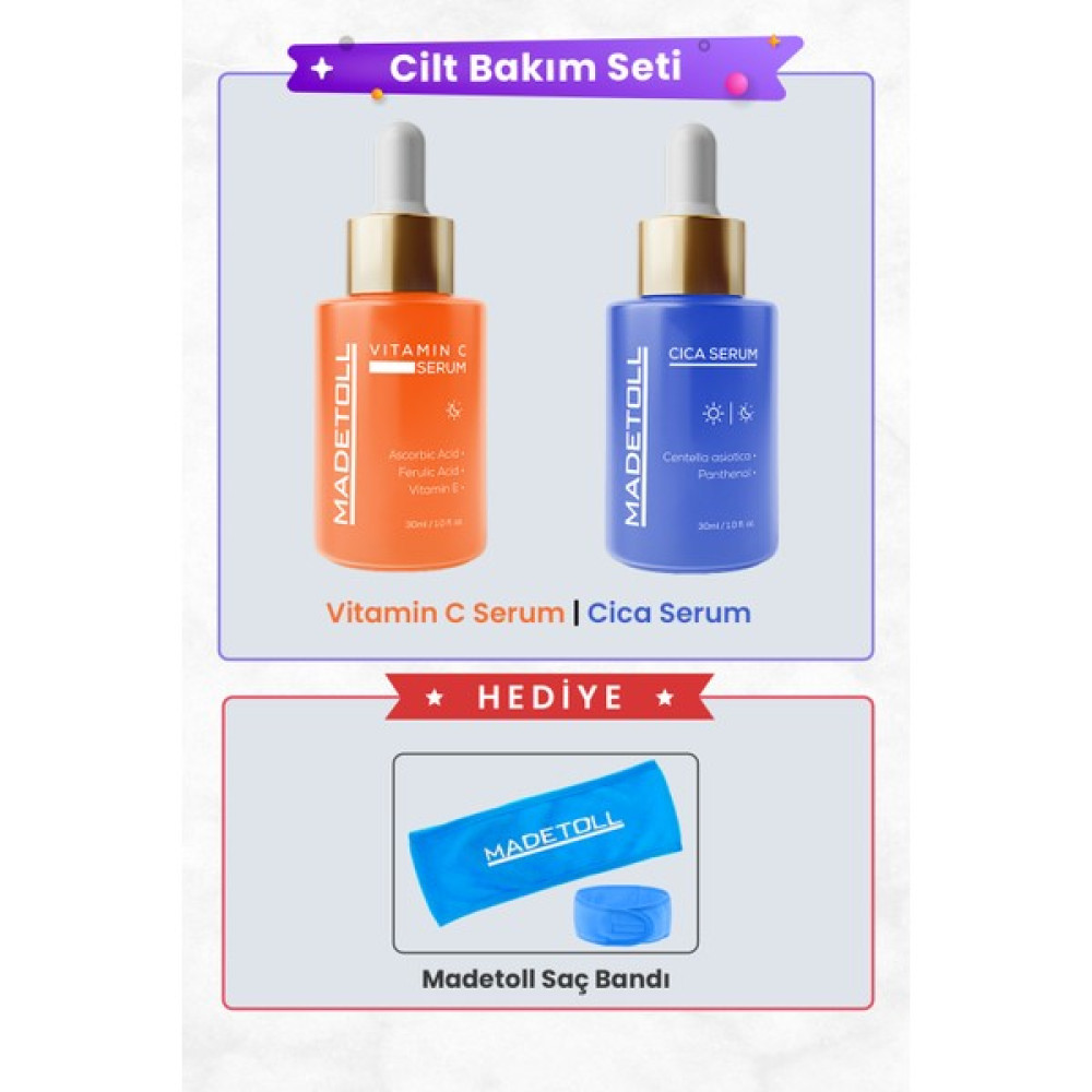 Madetoll Vitamin C Serum 30 ml + Cica Serum 30 ml Madetoll Saç Bandı Hediye Anti-Aging / Yaşlanma Karşıtı Fiyatı