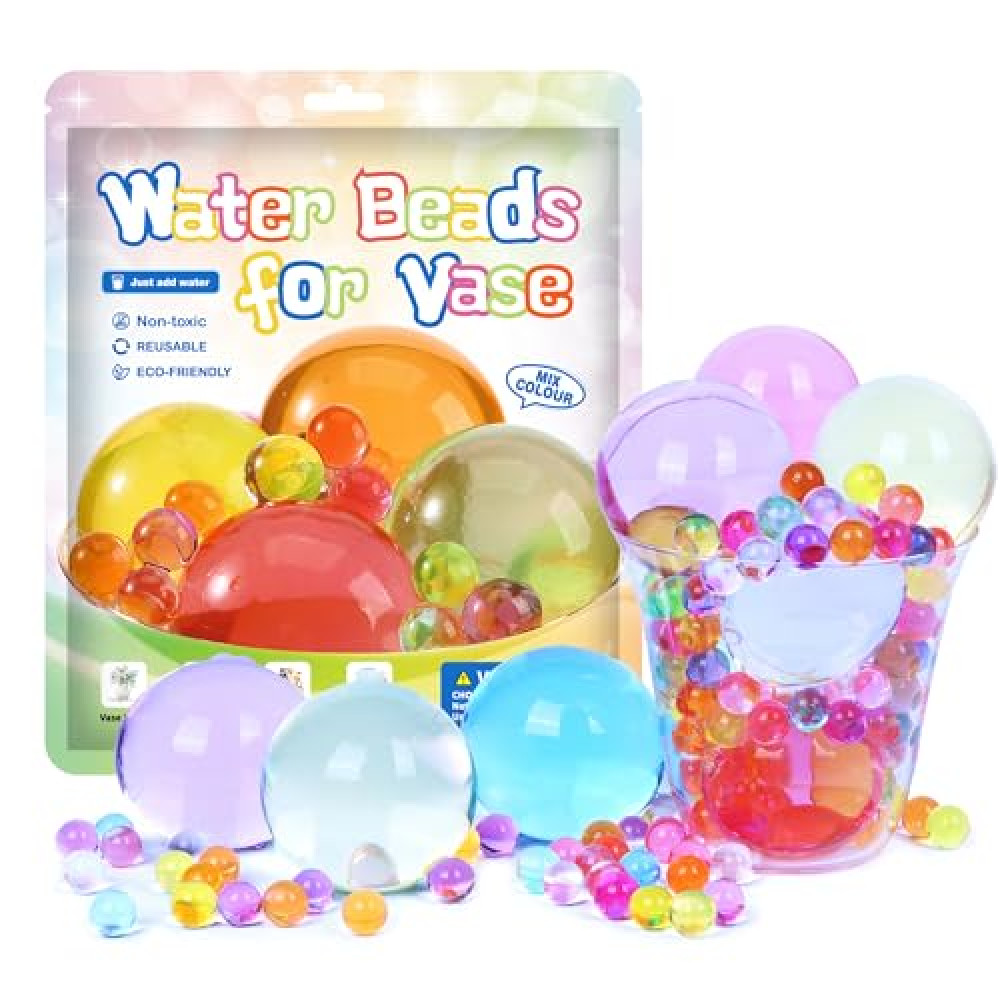MadeTop Non-Toxic Water Beads Kit,500 Pcs Giant & 100000 Small Gel Beads,Rainbow Mix Water Gel Beads Growing Balls for Vases Filler,Wedding Centerpieces,Home & Plant Decoration,and More