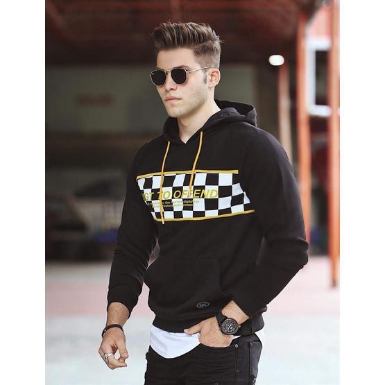 Madmext 2829 Siyah Kapşonlu Baskılı Erkek Sweatshirt Erkek Sweatshirt Fiyatı
