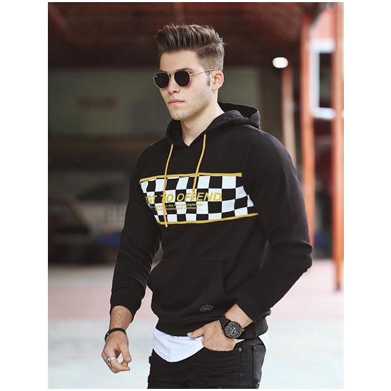 Madmext 2829 Siyah Kapşonlu Baskılı Erkek Sweatshirt