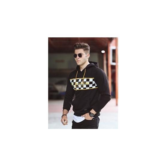 Madmext 2829 Siyah Kapşonlu Baskılı Erkek Sweatshirt