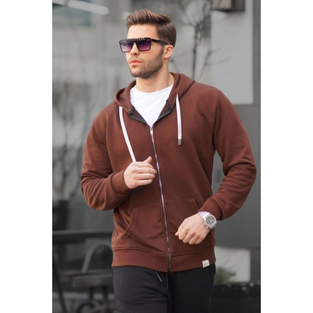 Madmext Acı Kahve Fermuarlı Kapüşonlu Sweatshirt 6161 Erkek Sweatshirt Fiyatı