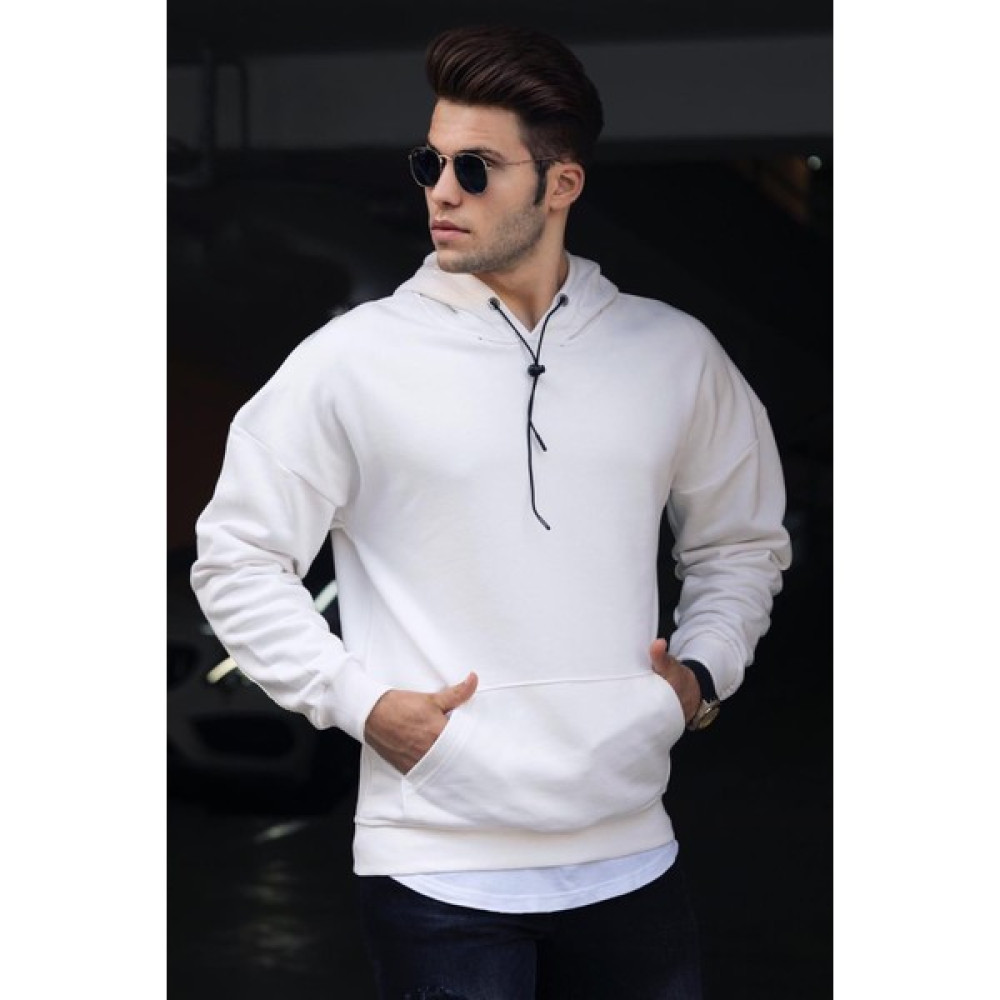 Madmext Basic Beyaz Erkek Kapüşonlu Sweatshirt 4764 Erkek Sweatshirt Fiyatı
