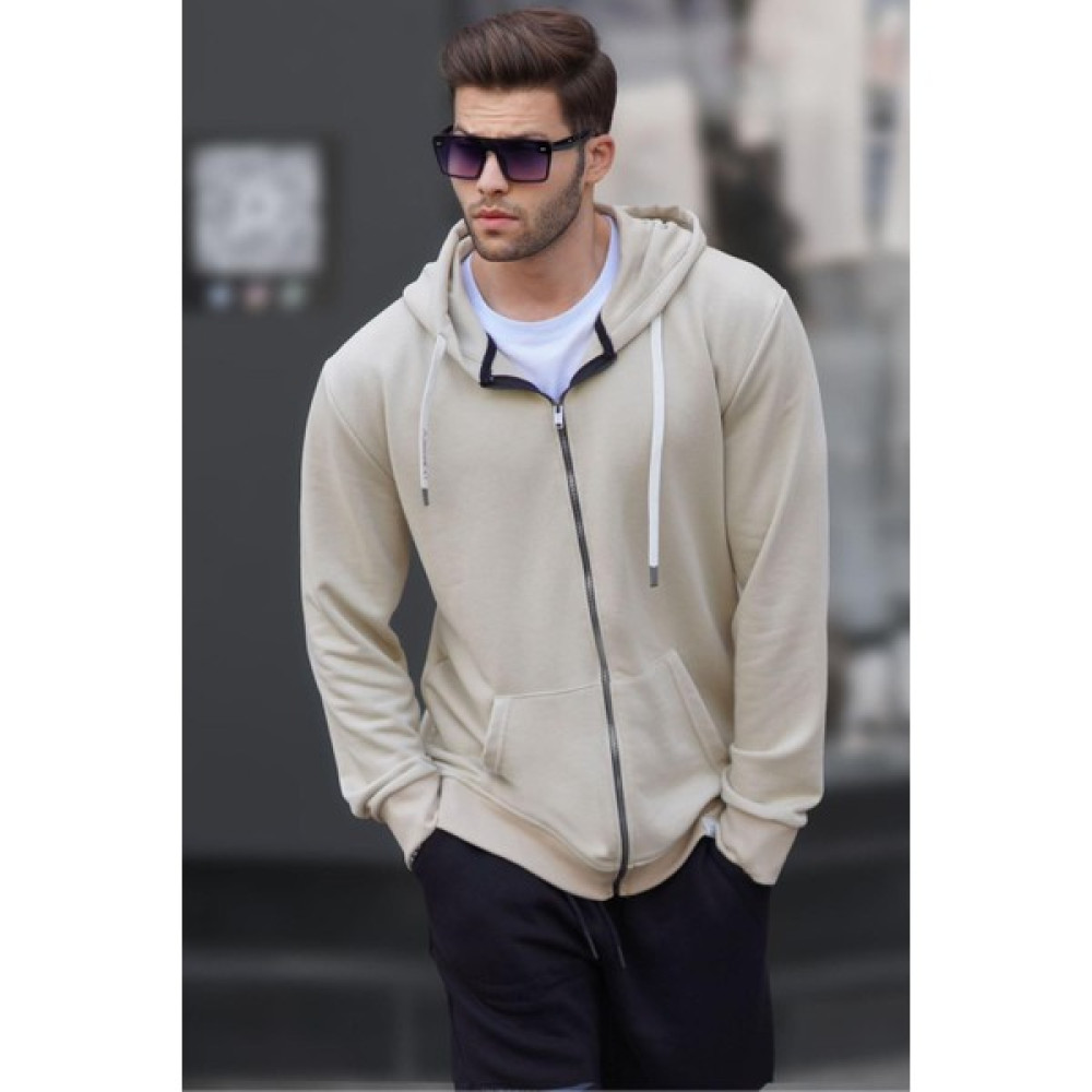 Madmext Bej Fermuarlı Kapüşonlu Sweatshirt 6161 Erkek Sweatshirt Fiyatı