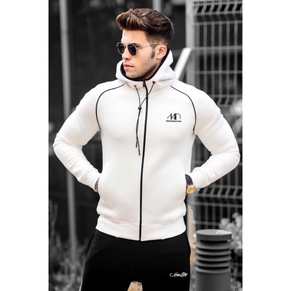 Madmext Beyaz Fermuarlı Kapüşonlu Sweatshirt 4701 Erkek Hırkalar Fiyatı