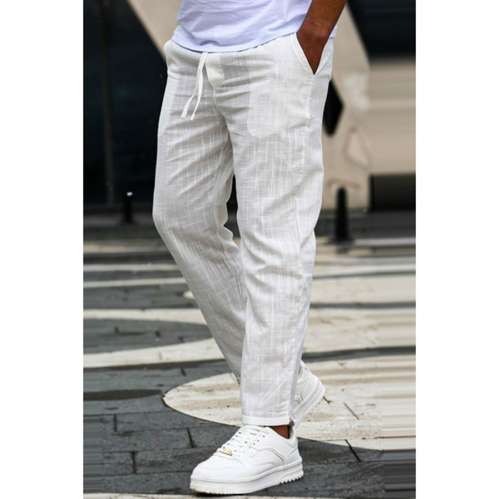 Madmext Beyaz Müslin Kumaş Erkek Basic Pantolon 5491 Erkek Jeans / Kot Pantolon Fiyatı