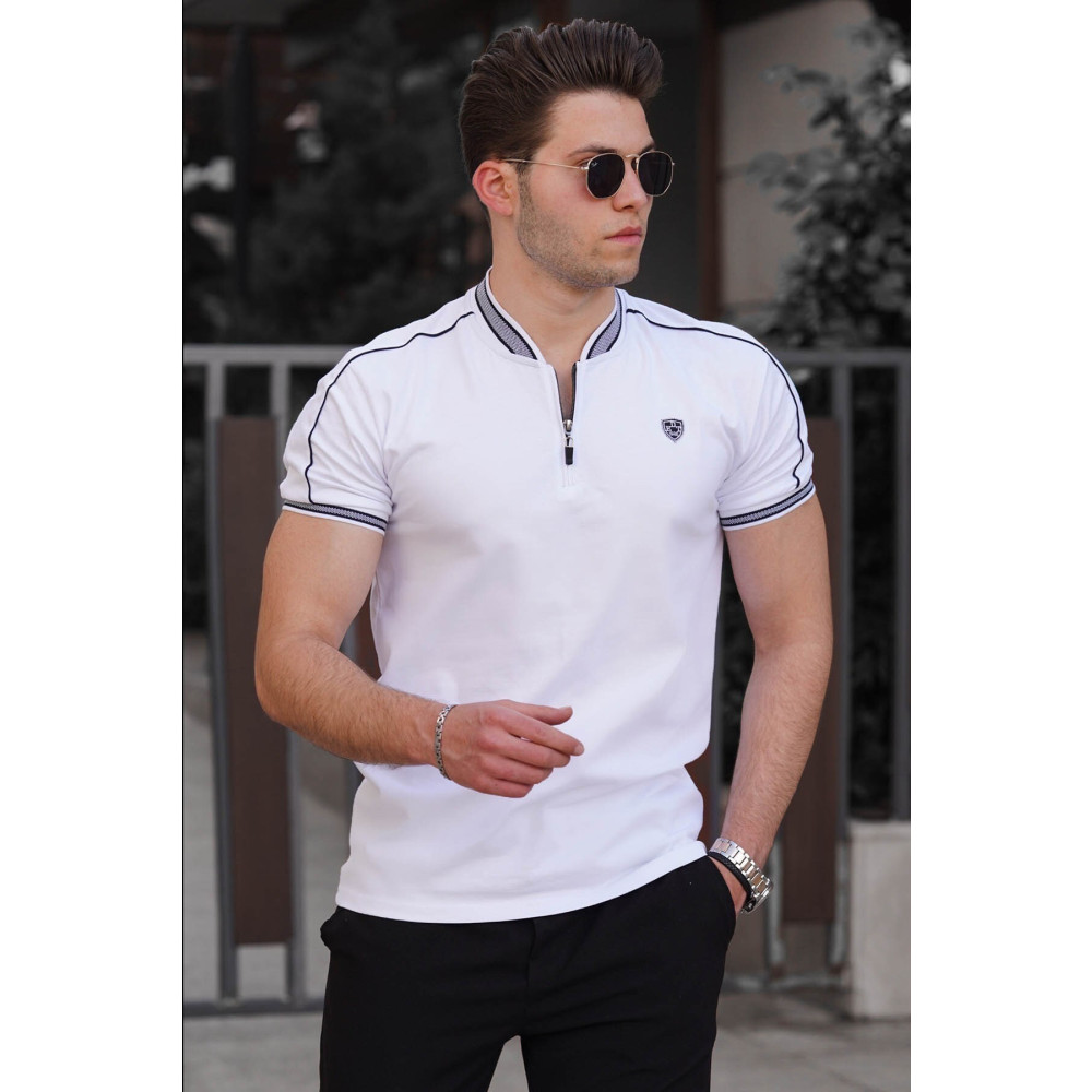 Madmext Beyaz Polo Yaka Erkek Tişört 2XL Beden Bayan T-shirt Fiyatı