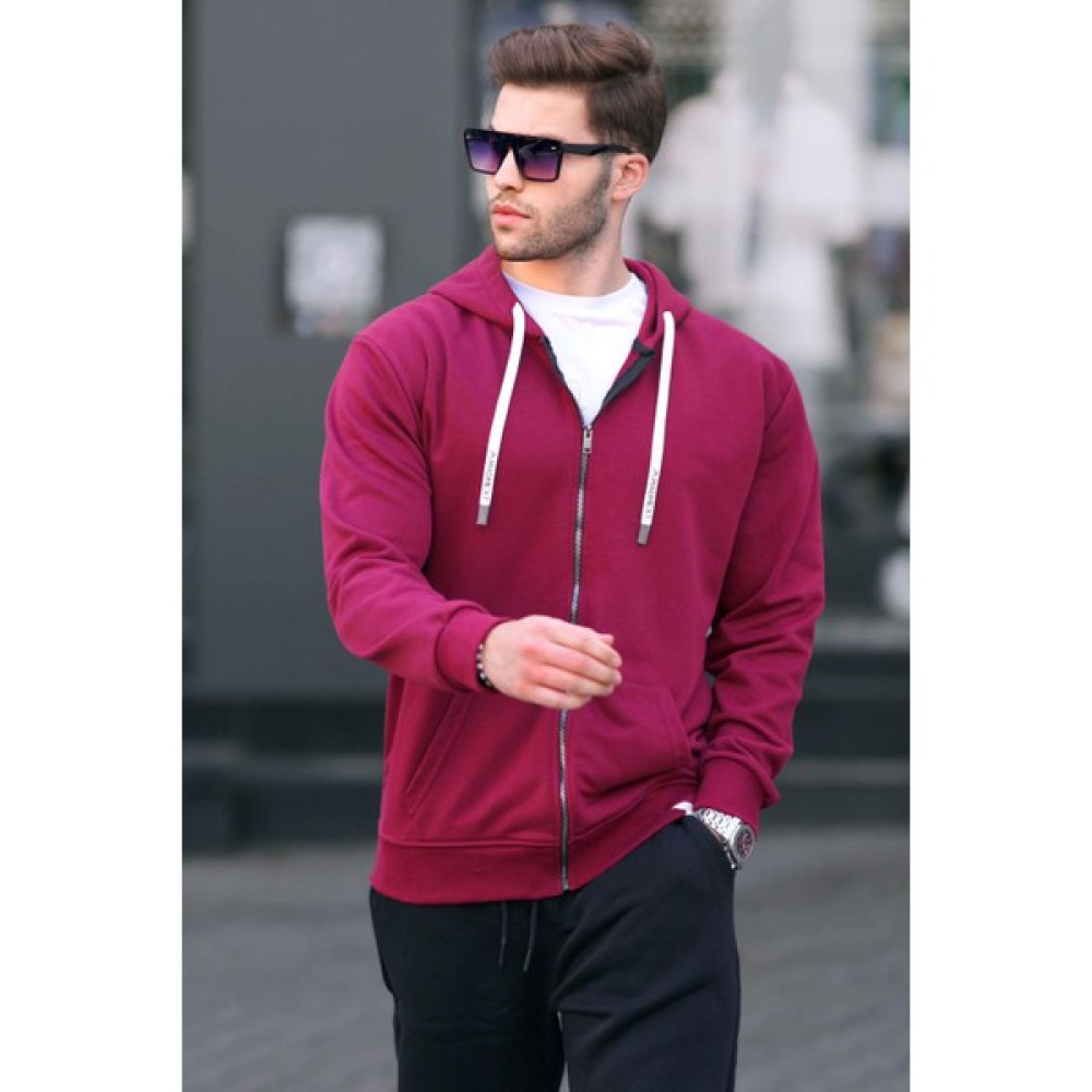 Madmext Bordo Fermuarlı Kapüşonlu Sweatshirt 6161 Erkek Sweatshirt Fiyatı