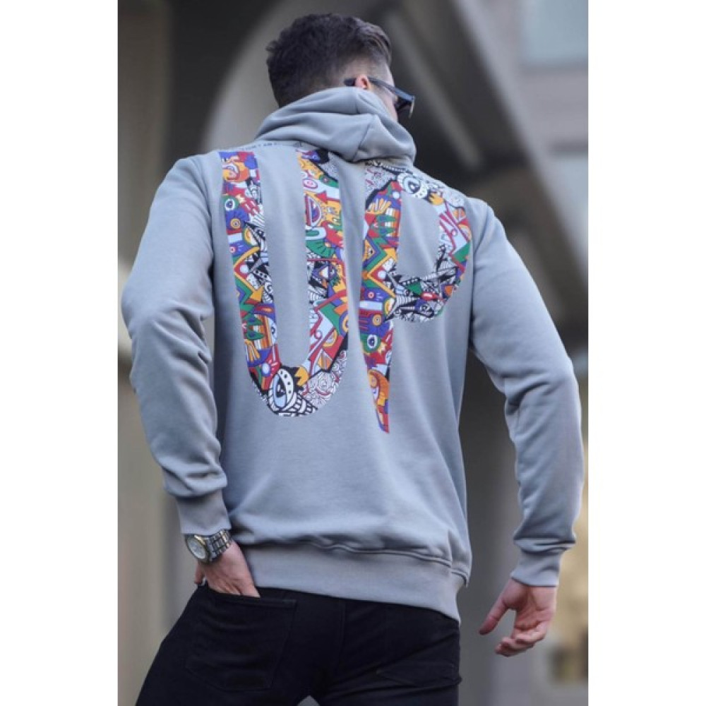 Madmext Boyalı Gri Arka Baskılı Kapüşonlu Sweatshirt 6040 Erkek Sweatshirt Fiyatı