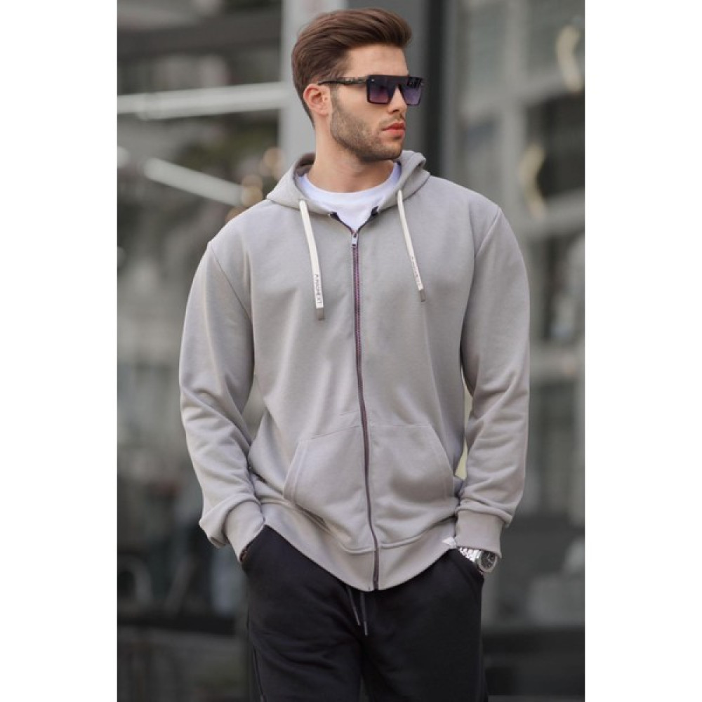 Madmext Boyalı Gri Fermuarlı Kapüşonlu Sweatshirt 6161 Erkek Sweatshirt Fiyatı