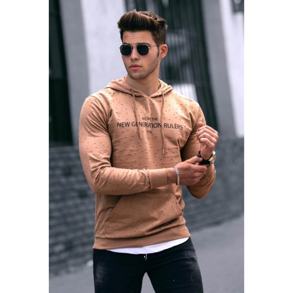 Madmext Camel Baskılı Kapşonlu Sweatshirt 4125 Erkek Sweatshirt Fiyatı