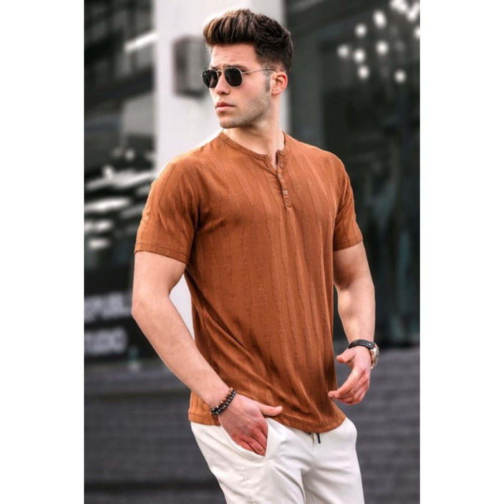 Madmext Erkek Camel Düğmeli Tişört 5831 Erkek T-shirt Fiyatı