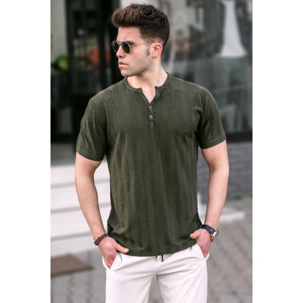 Madmext Erkek Haki Düğmeli Tişört 5831 Erkek T-shirt Fiyatı