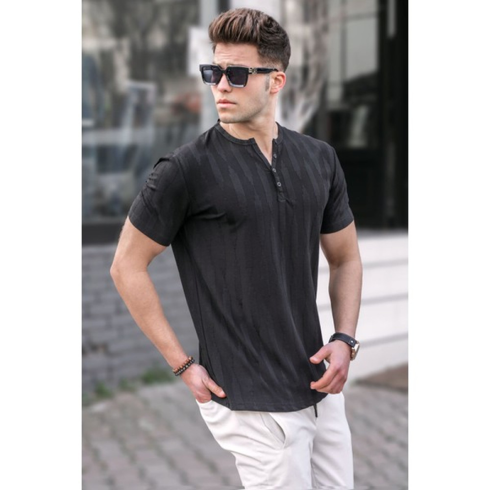 Madmext Erkek Siyah Düğmeli Tişört 5831 Erkek T-shirt Fiyatı