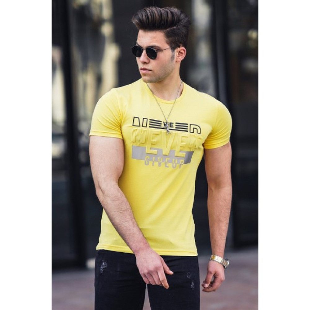 Madmext Gofraj Baskı Sarı Erkek T-Shirt 4594 Erkek T-shirt Fiyatı