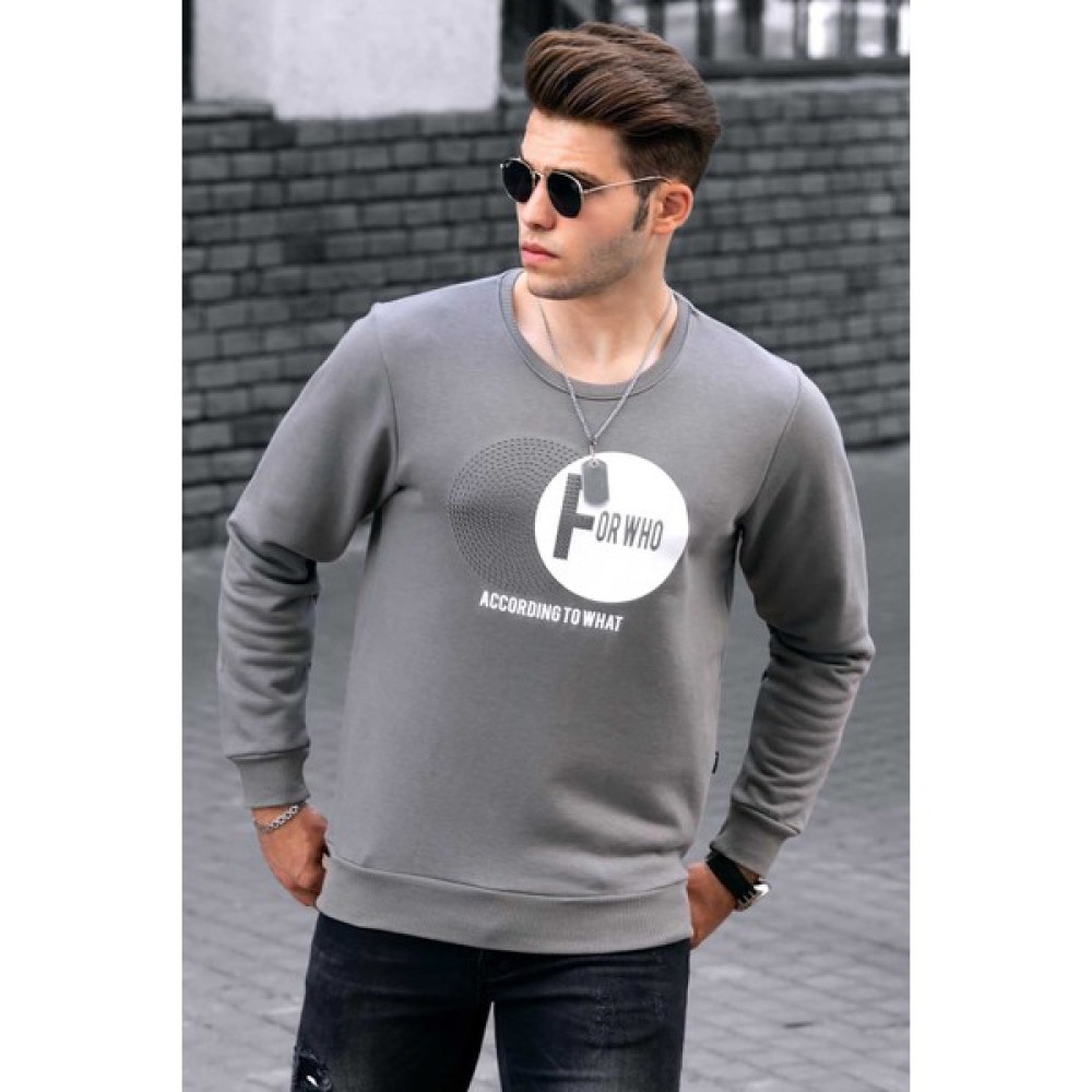 Madmext Gri Baskılı Bisiklet Yaka Sweatshirt 4756 Erkek Sweatshirt Fiyatı