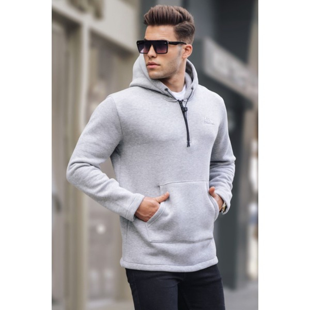 Madmext Gri Fermuar Detaylı Kapüşonlu Basic Sweatshirt 6005 Erkek Eşofman Fiyatı