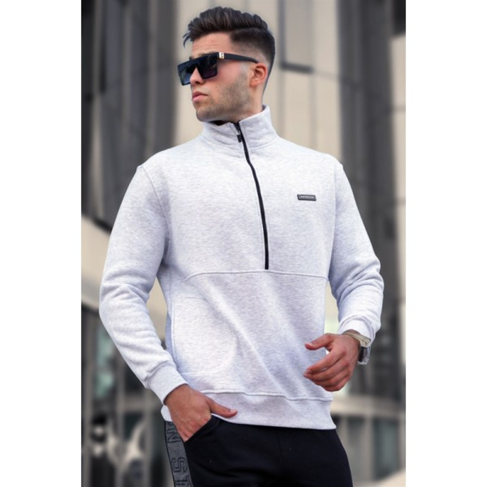 Madmext Gri Melanj Fermuarlı Sweatshirt 5316 Erkek Sweatshirt Fiyatı