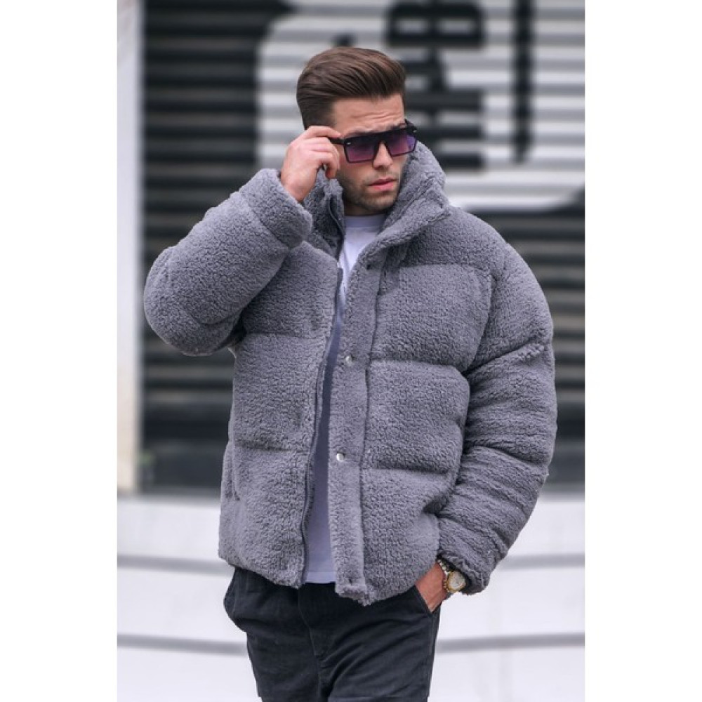 Madmext Gri Şişme Peluş Erkek Mont 5698 Erkek Mont Fiyatı