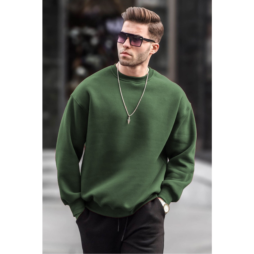 Madmext Haki Bisiklet Yaka Oversize Şardonlu Basic Erkek Sweatshirt M Beden Bayan Sweatshirt Fiyatı