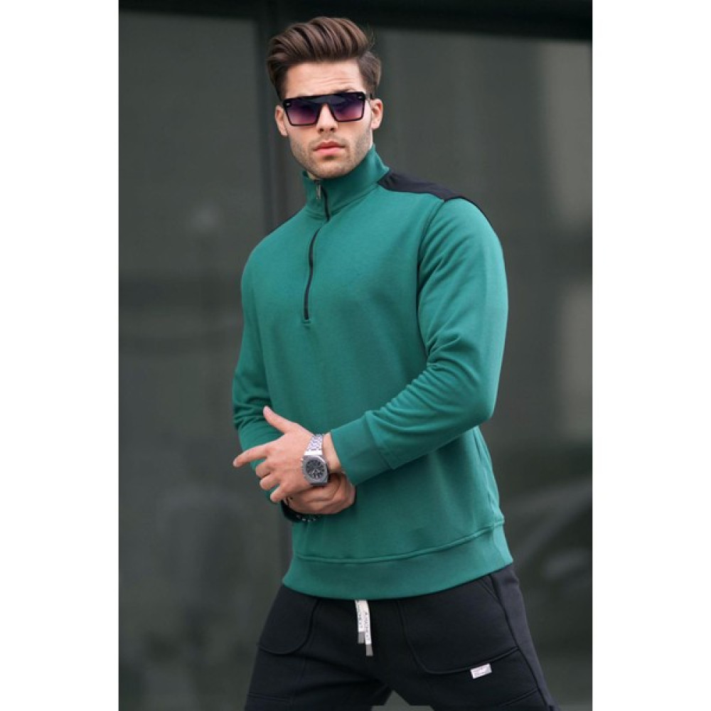 Madmext Koyu Yeşil Fermuar Yaka Basic Erkek Sweatshirt 6157 Erkek Gömlek Fiyatı