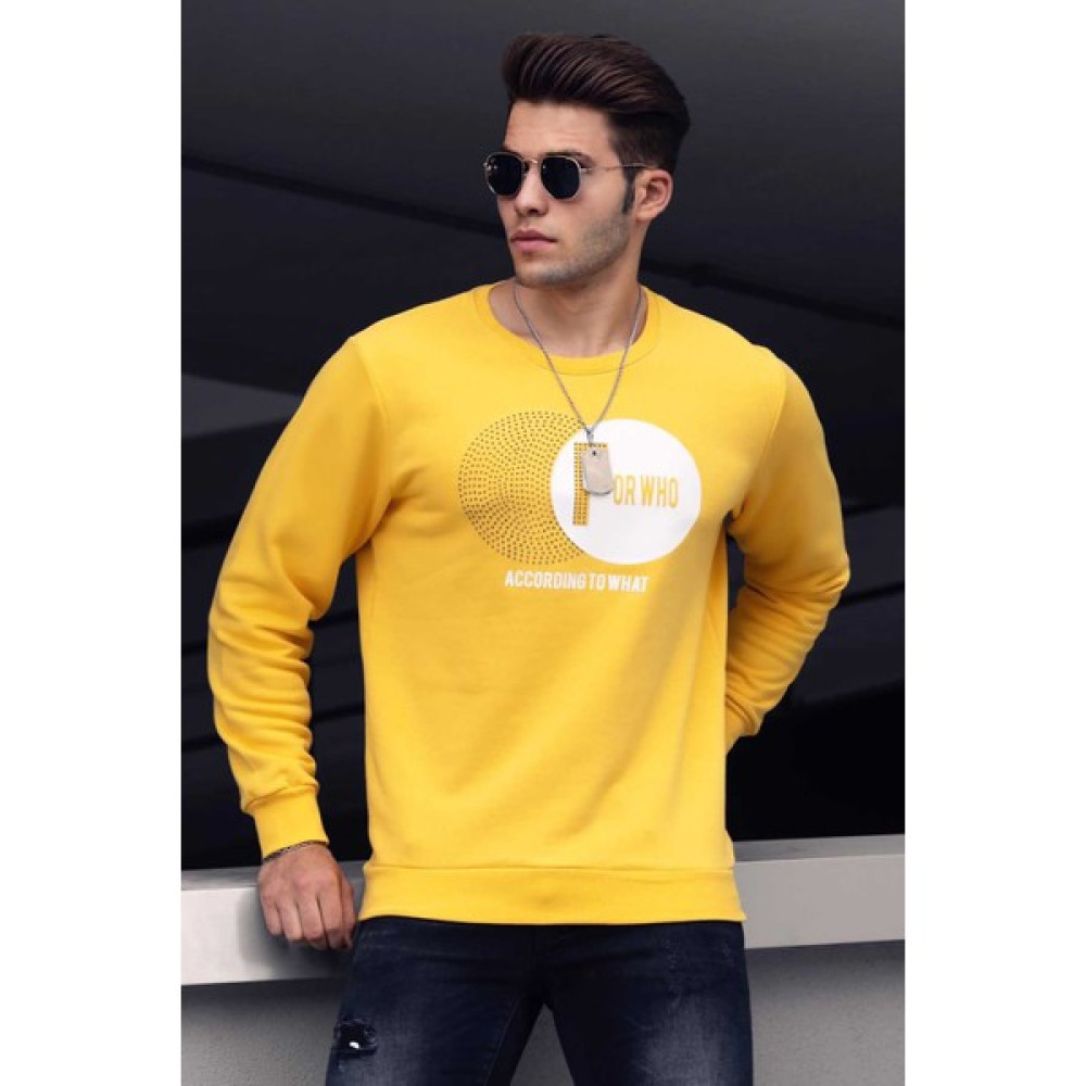 Madmext Sarı Baskılı Bisiklet Yaka Sweatshirt 4756 Erkek Sweatshirt Fiyatı
