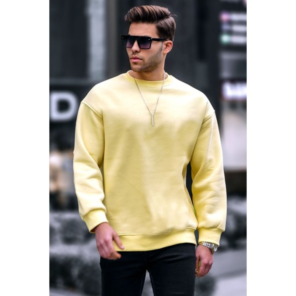 Madmext Sarı Bisiklet Yaka Oversize Şardonlu Basic Erkek Sweatshirt 6048 Erkek Sweatshirt Fiyatı