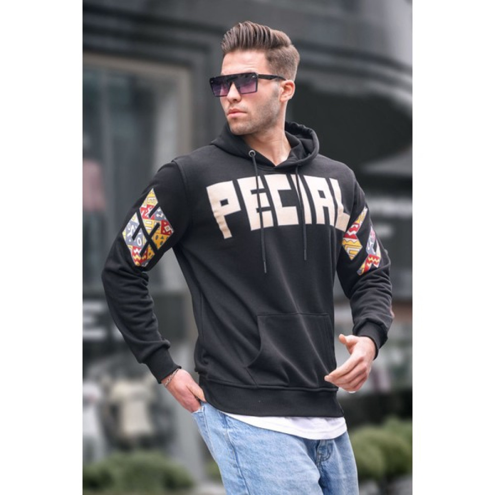 Madmext Siyah Baskılı Kapüşonlu Erkek Sweatshirt 6039 Erkek Sweatshirt Fiyatı