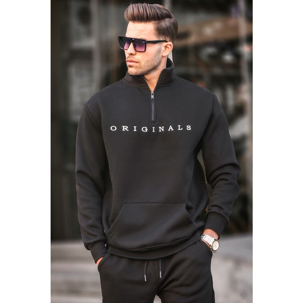 Madmext Siyah Fermuar Yaka Nakışlı Sweatshirt 6028 M Beden Bayan Sweatshirt Fiyatı