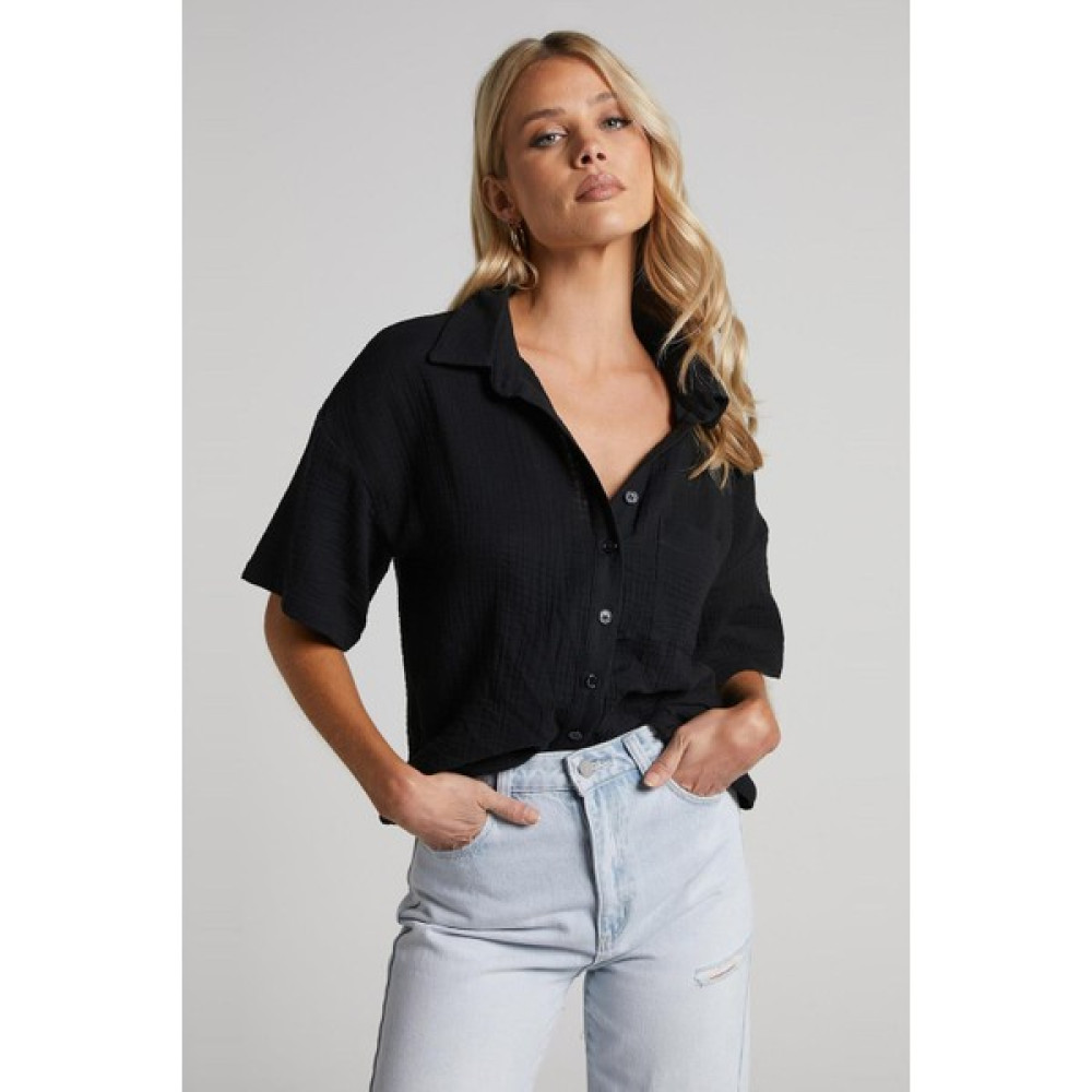 Madmext Siyah Muslin Kumaş Basic Kadın Gömlek MG1784 Kadın Gömlek Fiyatı